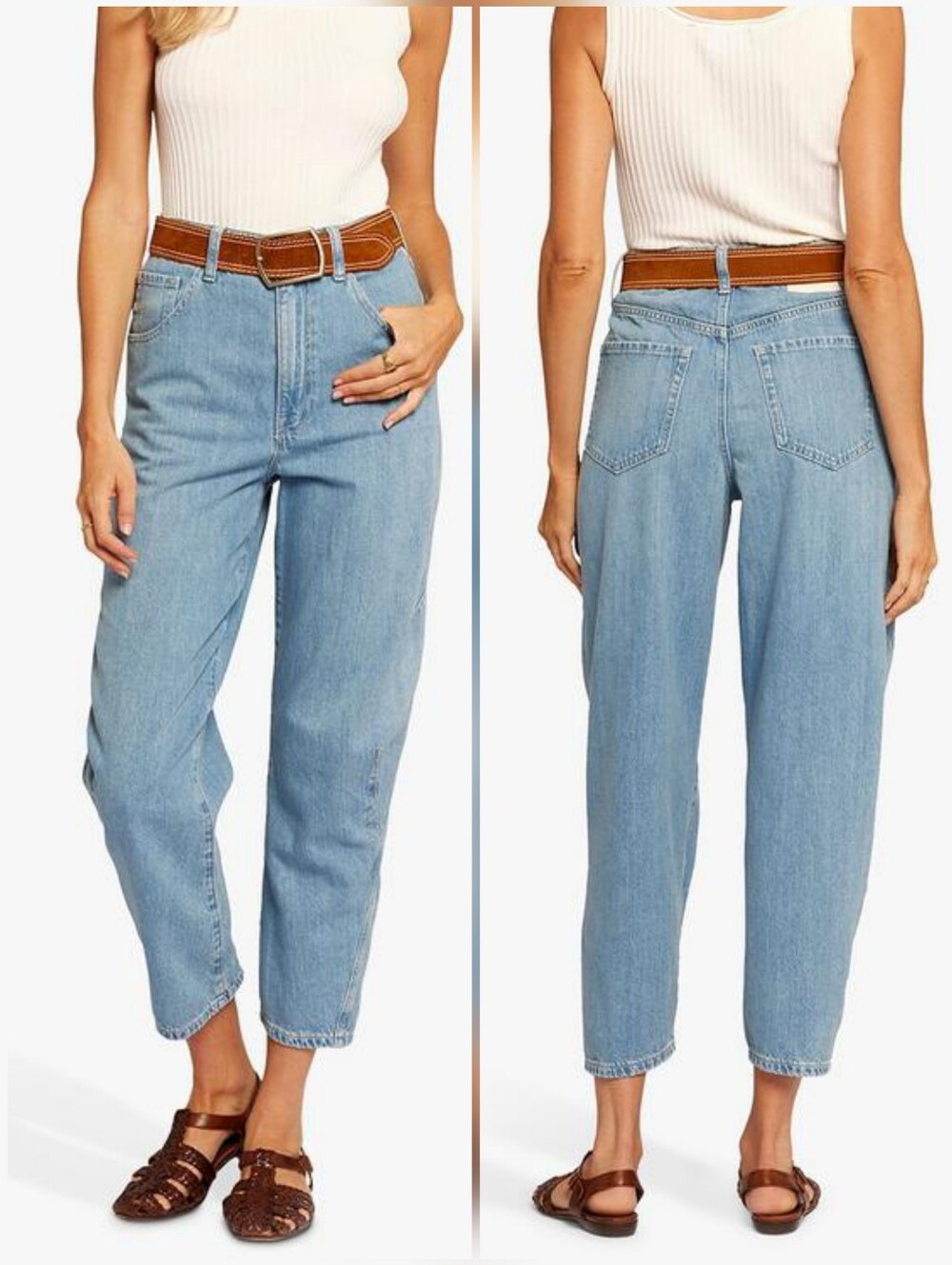 Current/Elliott The Coppola High Rise Cropped Barrel Leg Jeans Sunset Size 31